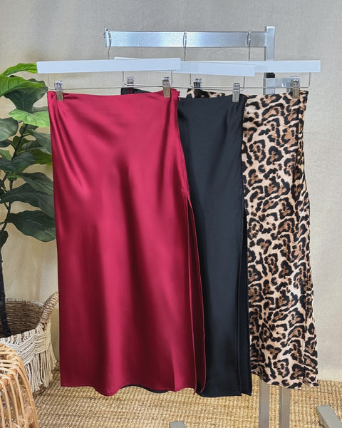 Daring Satin Slit Skirt (3 Colors)