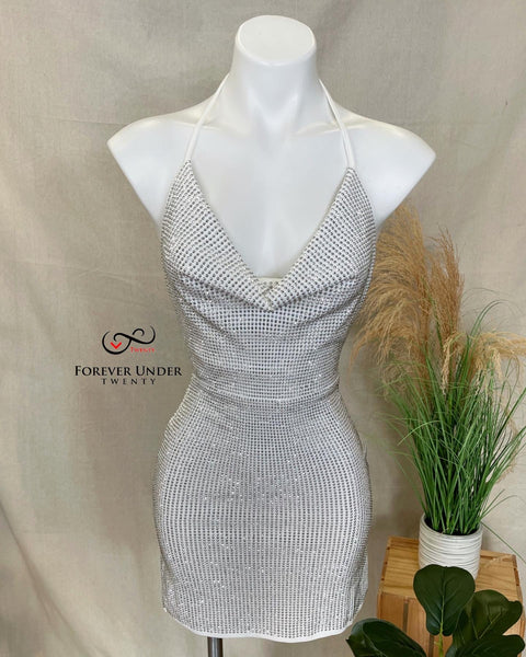 Disco Halter Dress (White)